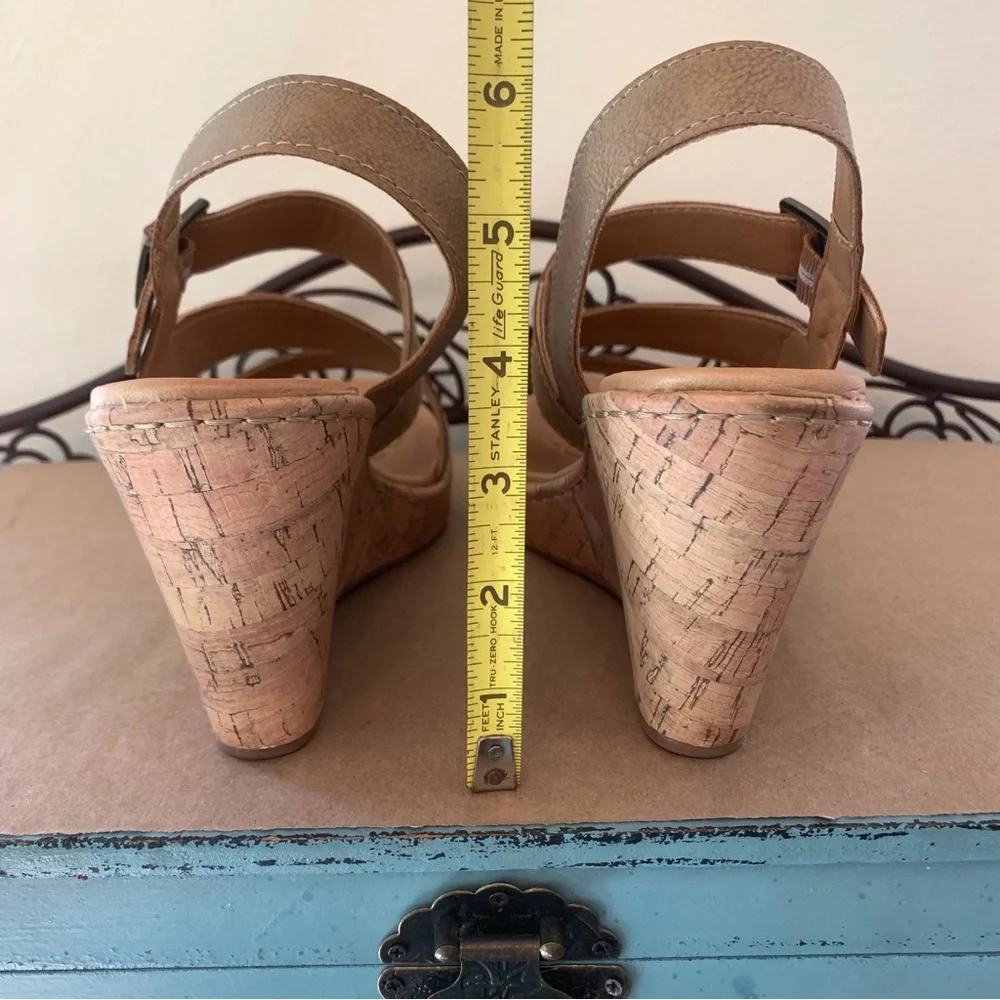 BOC Born Beige Cork Wedge Slingback Sandals Comfort Strappy Women’s Size 10